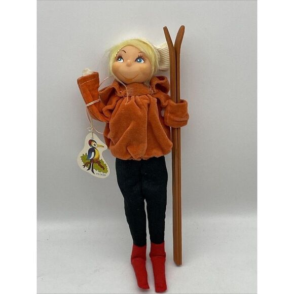 Vintage Skier Girl Doll Figure Posable Herman Pecker Original Tags Japan Rare - Picture 1 of 11